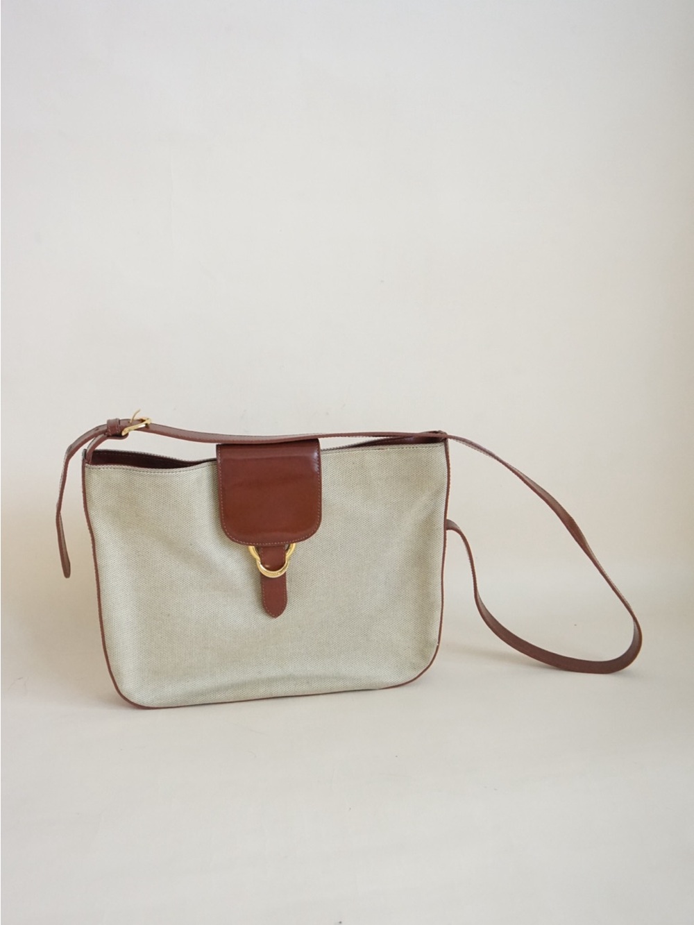 Bally Canvas Woven Brown Patent Leather Cross Body Messenger Bag